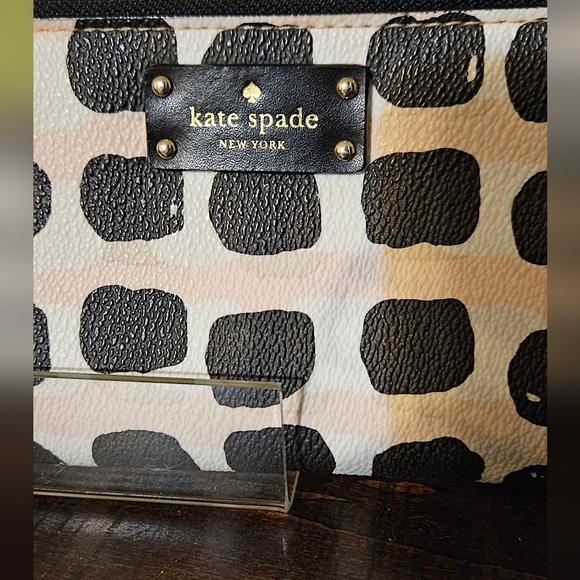 KATE SPADE Purse Crossbody Long Wallet matching set EUC Black White Pink Leather - Picture 2 of 16
